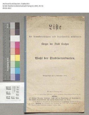 Liste der stimmberechtigten und beziehentlich wählbaren Bürger zur Wahl der Stadtverordneten