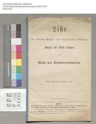 Liste der stimmberechtigten und beziehentlich wählbaren Bürger zur Wahl der Stadtverordneten