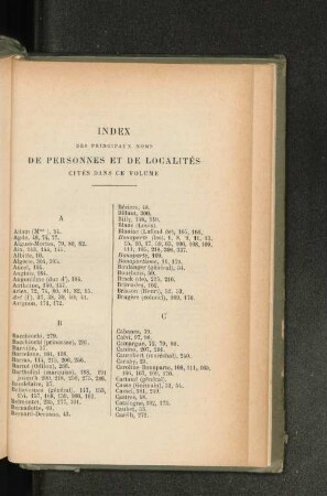 Index des principaux noms de personnes et de localités cités dans ce volume