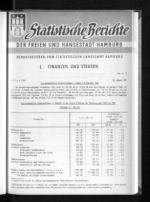 Die kassenmäßigen Steuereinnahmen in Hamburg im November 1960 : Lfd. Nr. 2