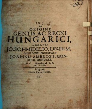 De Origine Gentis Ac Regni Hungarici