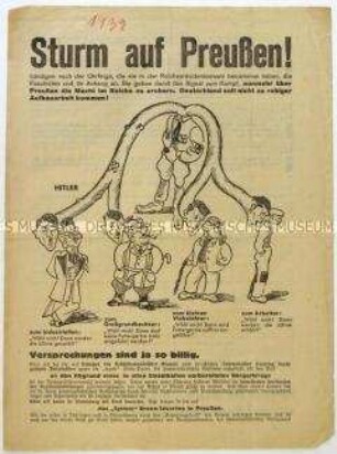 Flugblatt der SPD gegen die NSDAP und Aufruf zur preußischen Landtagswahl 1932
