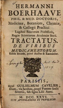 Hermanni Boerhaave Tractatus De Viribus Medicamentorum