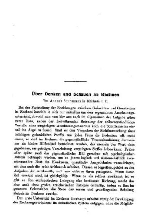 Über Denken und Schauen im Rechnen
