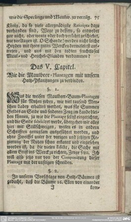 Das V. Capitel. Wie die Maulbeer-Plantagen mit unsern Holtz-Pflantzungen zu verbinden