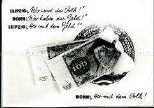 Kritische Postkarte aus der DDR zur Währungsunion