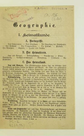 I. Heimatkunde