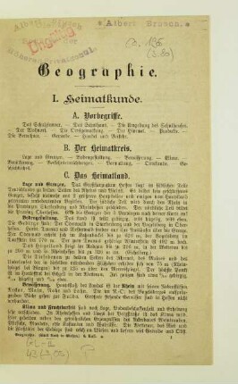 I. Heimatkunde