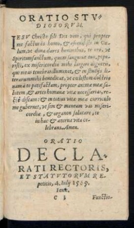 Oratio Studiosorum.