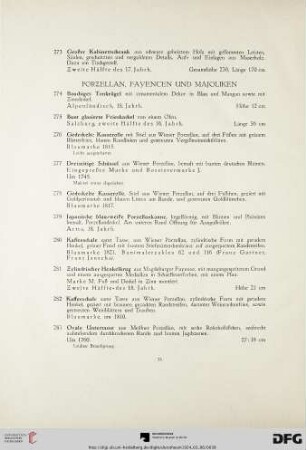 Porzellan, Fayencen und Majoliken (Nr. 274-317)