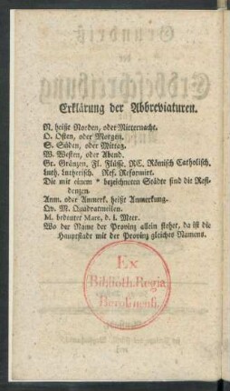 Erklärung der Abbreviaturen.