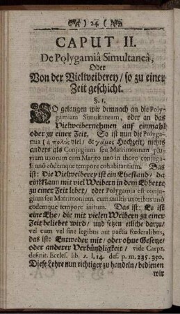 Caput II. De Polygamia Simultanea, Oder Von der Vielweiberey / so zu einer Zeit geschicht.