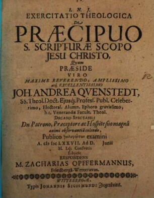 Exercitatio theol. de praecipuo S. Scripturae scopo Jesu Christo