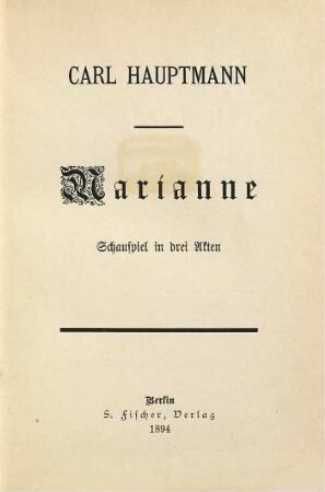 Marianne : Schauspiel in 3 Akten
