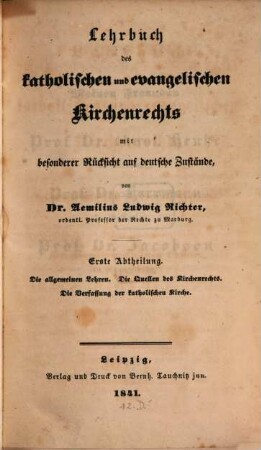 Lehrbuch des katholischen und evangelischen Kirchenrechts : mit besonderer Rücksicht auf deutsche Zustände