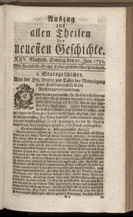 XXV. Nachlese. Coburg, den 21. Jun. 1752.