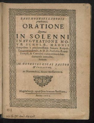 Laus Honesti Laboris praedicata Oratione