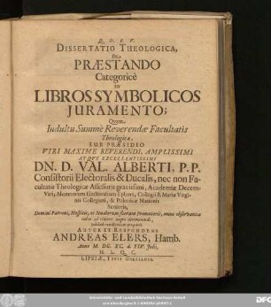 Dissertatio Theologica, De Praestando Categorice in Libros Symbolicos Iuramento