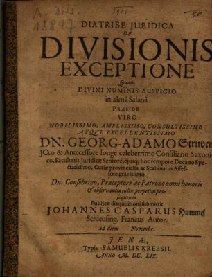 Diatribe Iuridica De Divisionis Exceptione