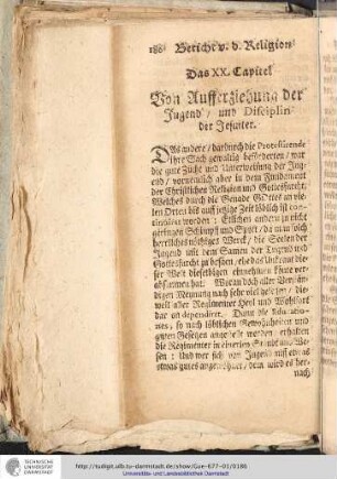 Das XX. Capitel. Von Aufferziehung der Jugend / und Diseiplin der Jesuiter.