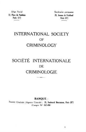 Société Internationale de Criminologie - International Society of Criminology