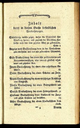 Inhalt derer in diesem Buche befindlichen Beobachtungen.