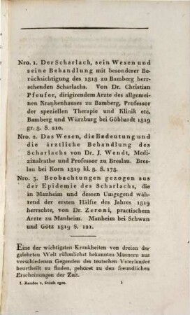 Historisch-kritische Zeitschrift der neuesten teutschen Medicin und Chirurgie : eine Quartalschr., bearb. von e. Gesellschaft gelehrter u. praktischer Ärzte. 1,1. 1821