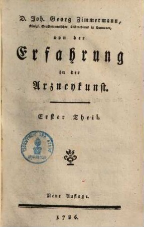 Von der Erfahrung in der Arzneykunst, 1