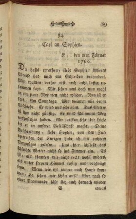 54. Carl an Sophien. K .. den 8ten Februar 1760.