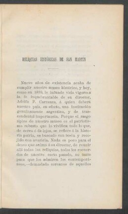 Reliquias históricas de San Martín
