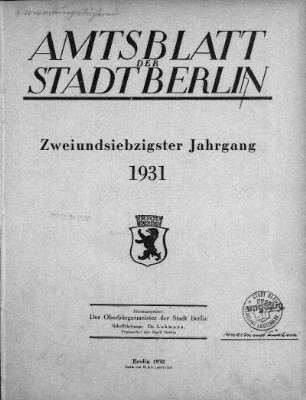 1931: Amtsblatt der Reichshauptstadt Berlin
