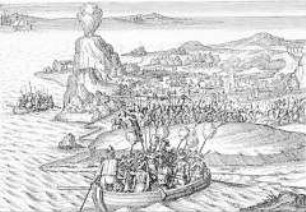 Wie Labetacke von den Holländern eingenommen und verheert wurde - Buchseite aus de Bry, India II