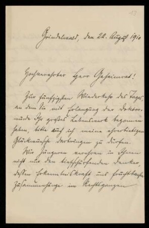 Brief von Georg Kuttner an Otto von Gierke, Grindelwald, 22.8.1910