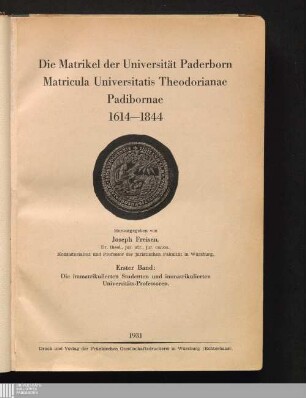 1: Die immatrikulierten Studenten und immatrikulierten Universitäts-Professoren
