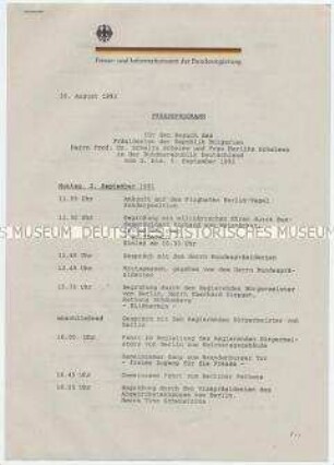 Presseinformation mit Presseprogramm für den Besuch des bulgarischen Ministerpräsidenten in der Bundesrepublik im September 1991