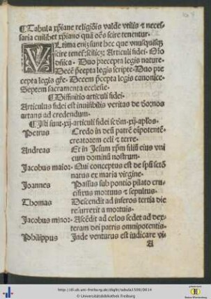 Tabula christiane religionis valde utilis et necessaria cuilibet christiano quam omnes scire tenentur.