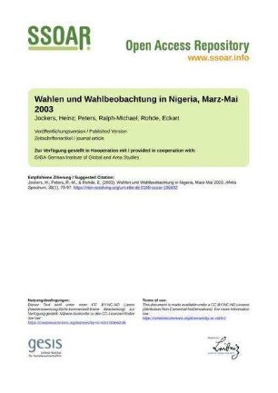 Wahlen und Wahlbeobachtung in Nigeria, Marz-Mai 2003