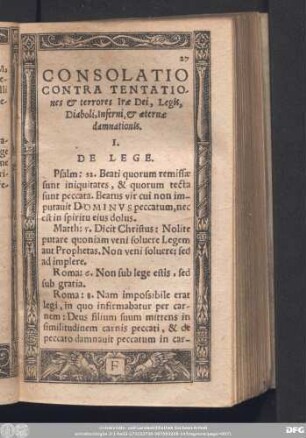 Consolatio Contra Tentationes & terrores Irae Dei, Legis, Diaboli, Inferni, & aeternae damnationis.