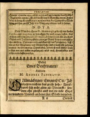 Gebet Eines Beichtvaters/ Autore M. Andrea Pangratio.