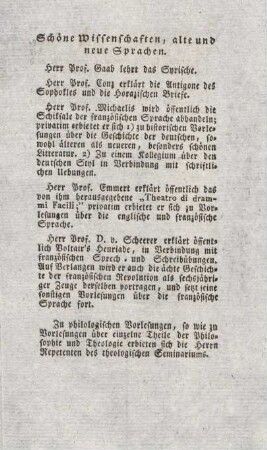 Schöne Wissenschaften, alte und neue Sprachen
