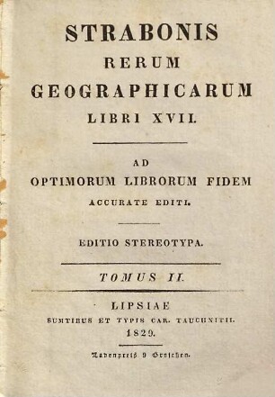 Strabonis rerum geographicarum libri XVII : ad optimorum librorum fidem accurate editi, 2