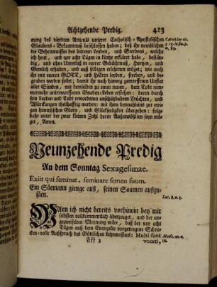 Neunzehende Predig An dem Sonntag Sexagesimae.