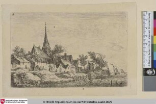 [Eine Dorfkirche am Meer; Village with a church at a waterside]