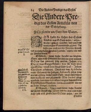 Die Andere Predigt des Ersten Artickels von der Schöpffung.