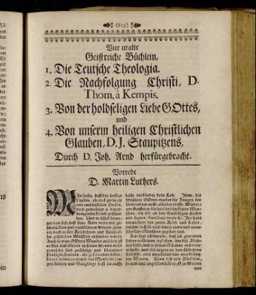 Vier uralte Geistreiche Büchlein,...Durch D. Joh. Arnd herfürgebracht.