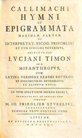 Callimachi Hymni Et Epigrammata Maximam Partem
