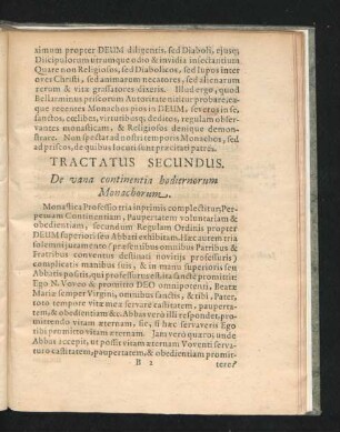 Tractatus Secundus. De vana continentia hodiernorum Monachorum.