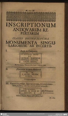 Classis Decima Septima. Monumenta Singulariorum, Ab Incertis
