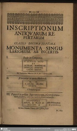 Classis Decima Septima. Monumenta Singulariorum, Ab Incertis