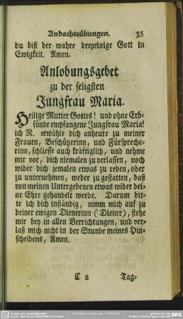 Anlobungsgebet zu der seligsten Jungfrau Maria